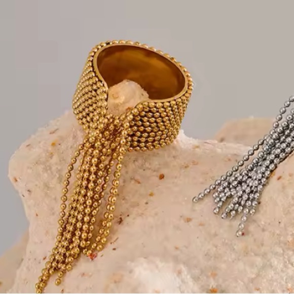 💛Gold plated beaded adjustable ring - Picture 4 of 6